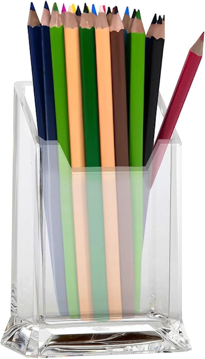Home-X Acrylic Pen Holder â Multipurpose Clear Acrylic Makeup Brush Holder with Wide Opening and Stable Base for Eyeglasses, Pencils, Tools â Ideal for Desk, Vanity, Bathroom Storage