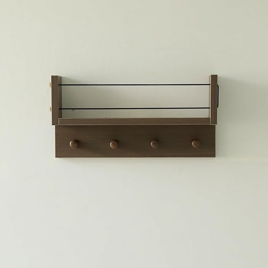 Entrance Coat Rack ，Coat Hooks, Wall-Mounted Wooden Hook Rack, Wall-Mounted Shelves are Very Suitable (Walnut Color Finish-B-1)