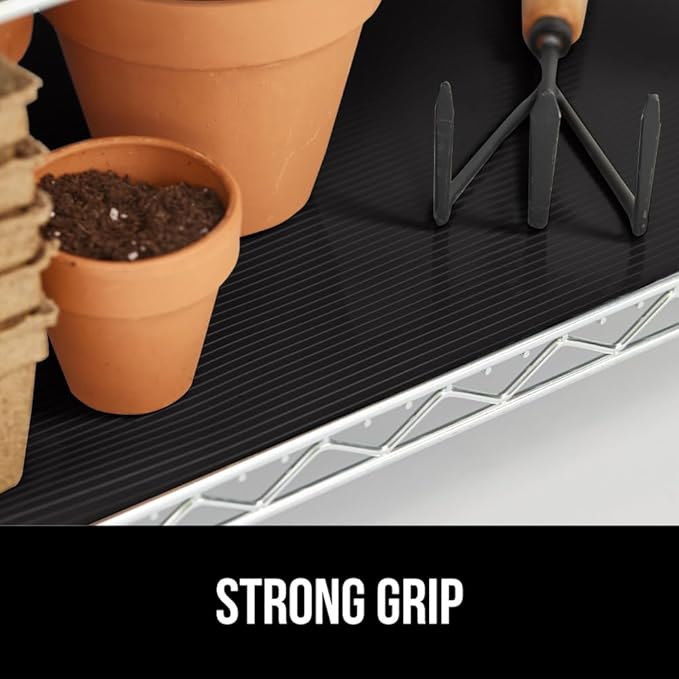 GORILLA GRIP DuraGuard Shelf Liner, Non-Adhesive Cabinet Liners for Kitchen Drawers, Shelves, Refrigerator, Pantry Storage, Bathroom Closet, Durable Waterproof BPA Free Ribbed Plastic, 12x10 Jet Black
