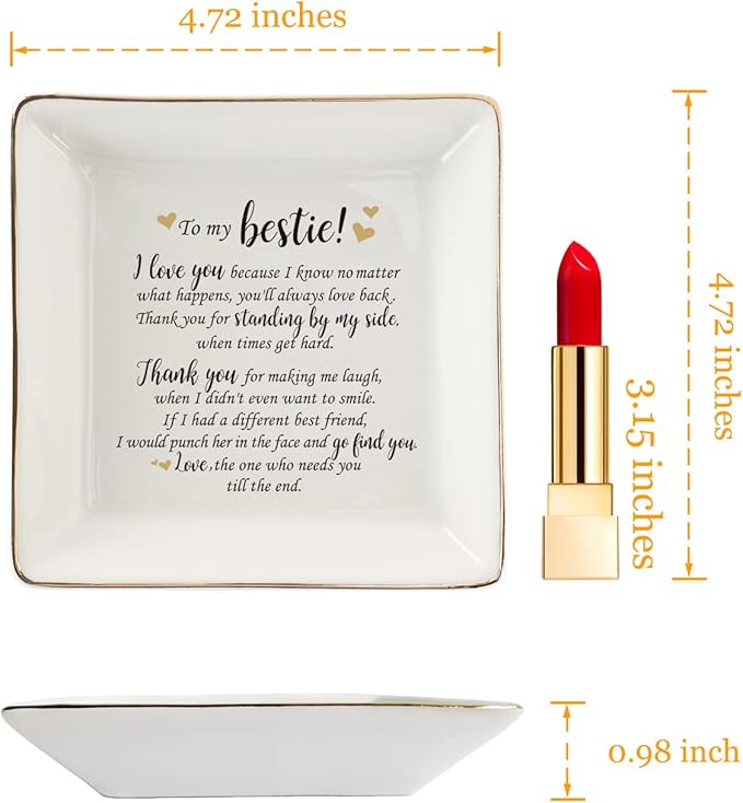 HOME SMILE Gifts For Best Friend Women-Ceramic Ring Dish Decorative Trayï¼Unique Gift For Bestie, Soul Sister, BFF, Coworker Birthday Gift Idea For Best Friend Friendship Gifts For Women