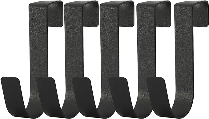 eywlwaar Over The Cabinet Door Single Hooks 5 Pack (Black) Fit for 3/4 inch Doors （Thickness Over 0.8Inch is Not Suitable