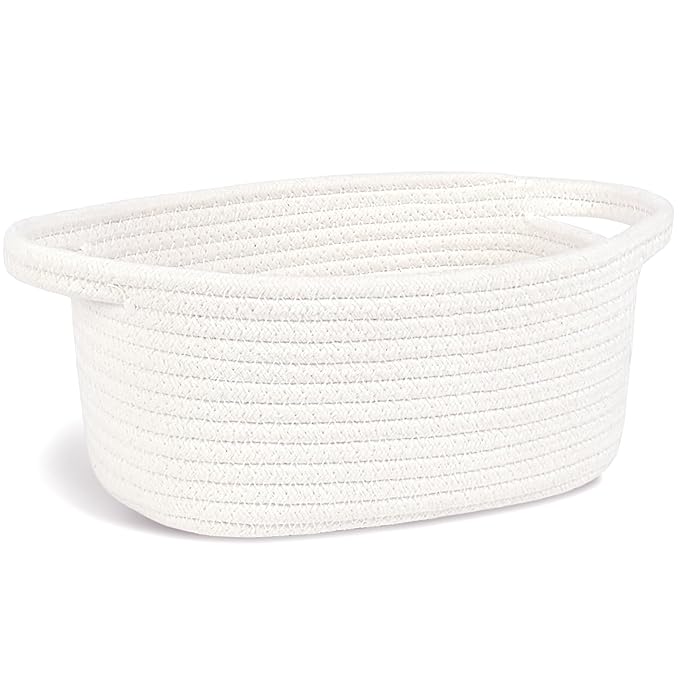 ABenkle Small Storage Basket, Mini Basket, Cute Tiny Cotton Rope Woven Basket, Shelf Basket, Boho Decorative Toy Storage Bin Gift Baskets, White
