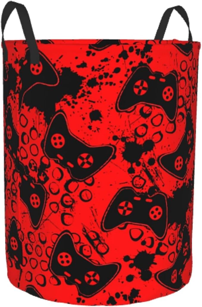 Game Joysticks Red Background Round Laundry Hamper Storage Basket Toys Clothes Organizer Bin For Home Bathroom Bedroom Dorm Nursery, 62l