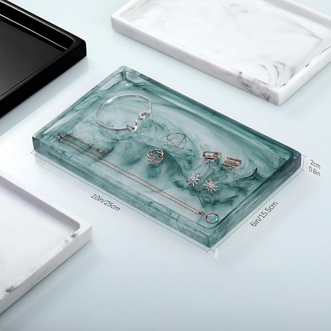 Emibele Bathroom Tray - Resin Countertop Vanity Tray with Jewelry Storage & Organizer for Candle, Plant, Perfume, Shampoo, Towel - Home Decor, Medium, Ink Green