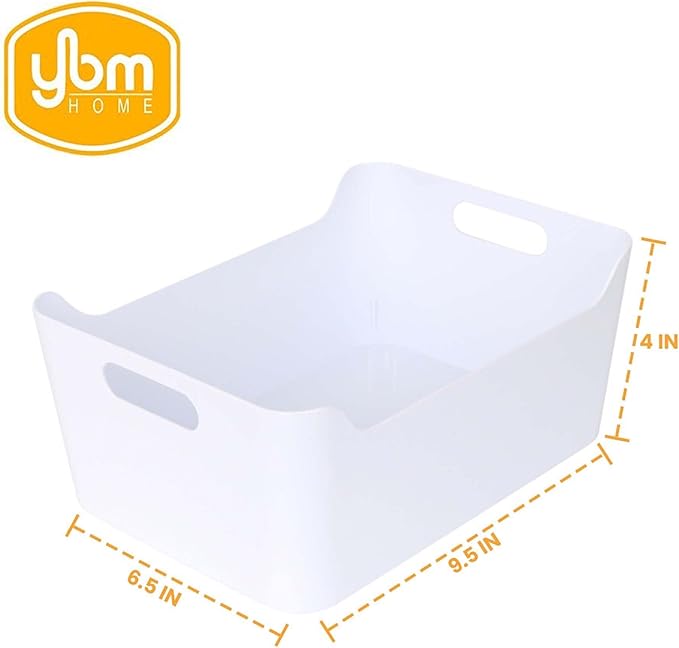YBM HOME Plastic Storage Bins with Handles for Kitchen and Pantry Organization-Multipurpose Open Storage Bins for Under Sink Storage, Bathroom,Vanity, Laundry Room,and Crafts Room,White, Small,6-Pack