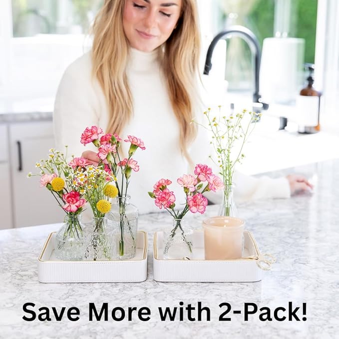 ZHEM Catch All Trays for Jewelry| Small Leather Valet Tray| Key Bowl for Entryway Table EDC Trinket Tray Catch All| Perfume Trays for Dresser Organizer Perfume Holder (White 8"x8"x1.8" 2 Pack)