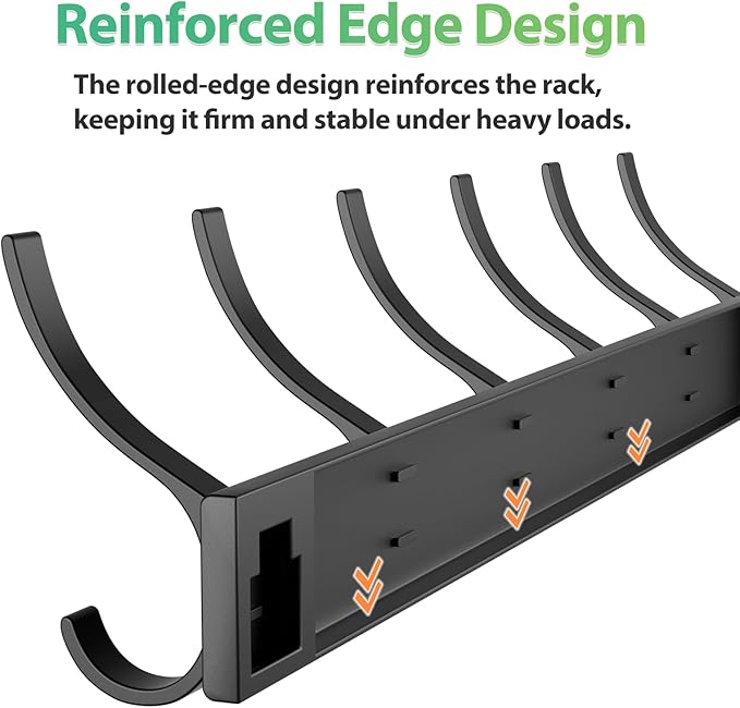 Coat Rack Wall Mount with 6 Hooks (Black, 1 Pack), Heavy Duty Coat Hooks Wall Mount for Entryway, Bedroom, Closet, Wall Hooks for Hanging Hats, Bags, Purses