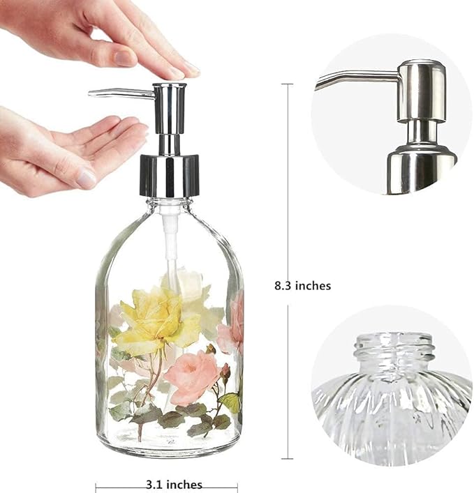 Glass Soap Dispenser Bottle with Pump,Refillable Liquid Hand Dispenser for Bathroom, Kitchen Soap Dispenser 17 oz
