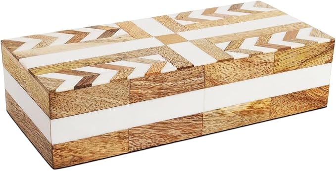 Handicrafts Home White Decorative Storage Box with Lid Wooden Coffee Table Storage Box Decorative Box Organizer for Living Room Home Decor â Resin Inlay Patisserie Adorn Collection- 10x4.5x2.5