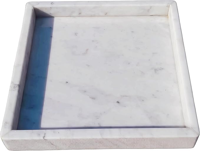 Luxury Square Marble Vanity Tray: Polished 8x8 Decorative Catch-All Tray for Bathroom Kitchen Dresser Makeup Home Organizer, White