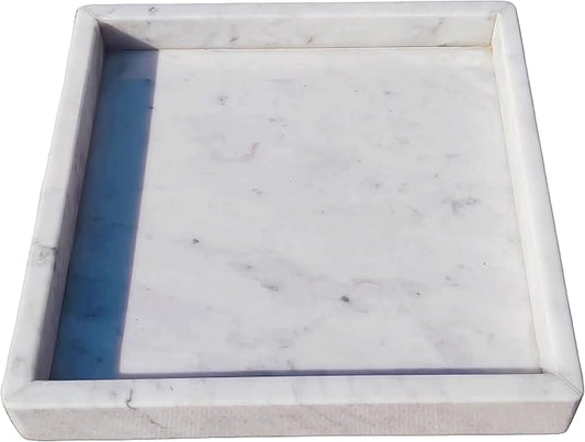 Luxury Square Marble Vanity Tray: Polished 8x8 Decorative Catch-All Tray for Bathroom Kitchen Dresser Makeup Home Organizer, White