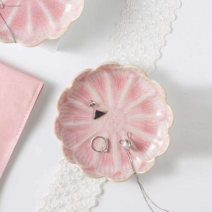 jewelry dish, flower shape ring dish, pink earring tray, cute jewelry holder, key bowl, flower pink