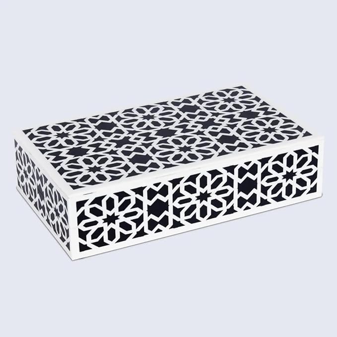Decorative Storage Box, Handmade Chevron Pattern, Boho Style, Multipurpose Gift Box (white flower, 10X5X3 Inch)