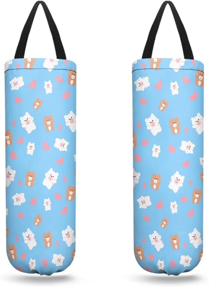 Hanging Plastic Bag Holder Dispenser Set of 2 Reusable Wall Mount Hanging Plastic Bag Storage Organizer for Grocery Bags,Cartoon Bears
