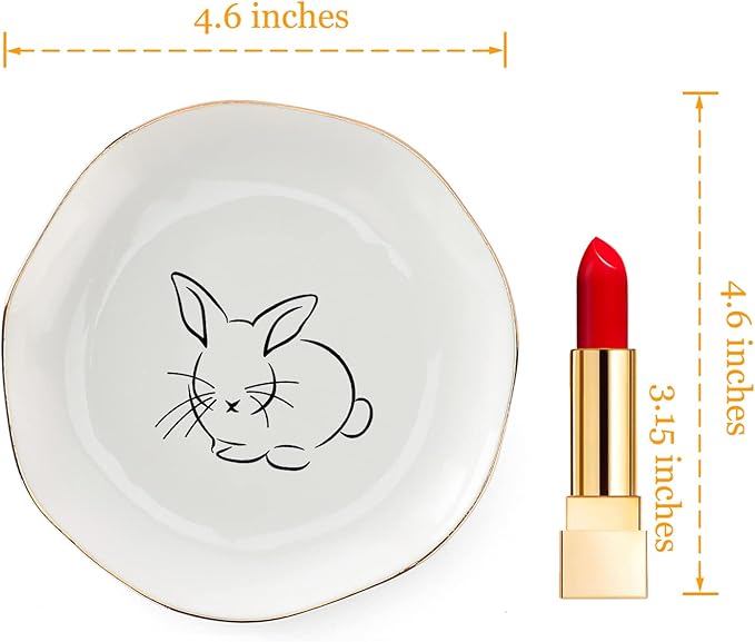 HOME SMILE Bunny Ring Dish,Rabbit Jewelry Tray,Easter Gifts for Women,Ceramic White,4"
