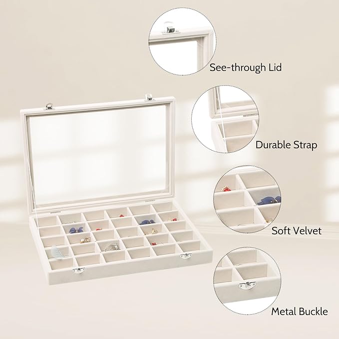 Stratalife Jewelry Organizer Stackable Earring Organizer Tray with Lid Jewelry Storage Tray for Earring Necklace Drawer Display Idea for Mom from Daughter (30 Grids)