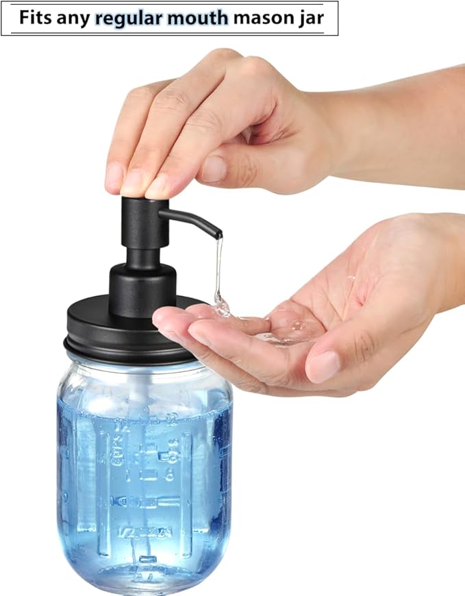 Mason Jar Bathroom Accessories Lids Set(4pcs) - Jars Not Included - Soap Dispenser, Apothecary Jars Lids for Regular Mouth Mason Jars, Wide Mouth Toothbrush Holder lid,-Stainless Steel,Black