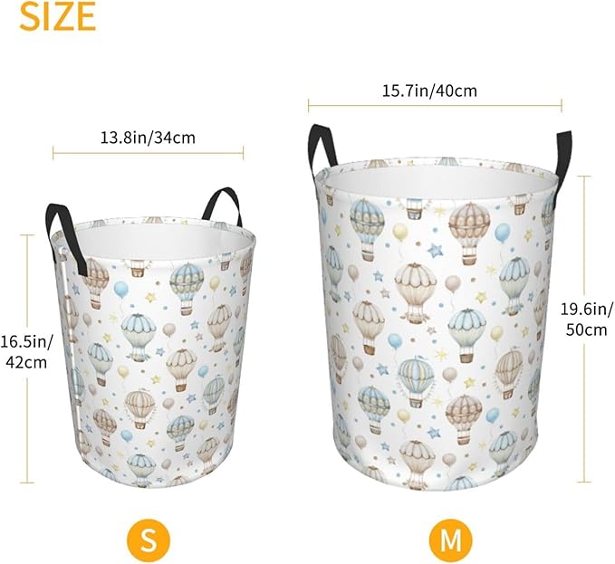 Watercolor Hot Air Balloon Round Laundry Hamper Storage Basket Toys Clothes Organizer Bin For Home Bathroom Bedroom Dorm Nursery, 62l