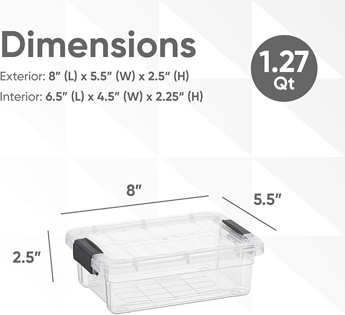 Superio Clear Storage Boxes with Lids, 1.27 Quart Plastic Container Bins for Organizing, Stackable Crates, BPA Free, Non Toxic, Odor Free, Organizers for Home, Office and Dorm, 8 Pack