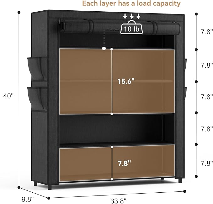 Shoe Rack with Cover, 5 Tier Shoe Organizer Storage for 20-24 Pair Shoes and Boots Large Shoe Storage Shelf Space Saving Vertical Shoe Rack for Closet, Front Door Entrance, Dorm, Garage