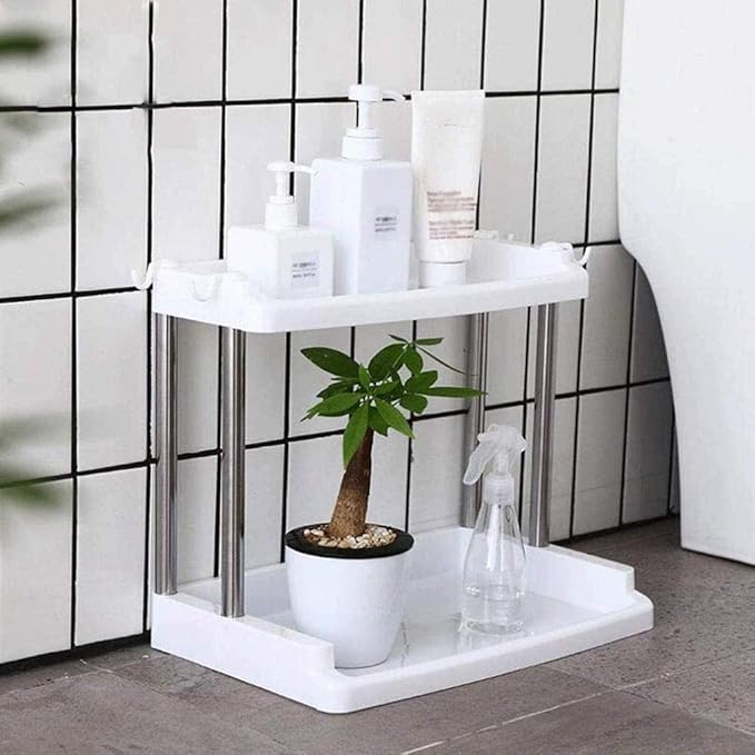 Display Shelves, ABS Plastic, 2-Tier Free Standing Shelf, Desktop Storage Organizer Rack, Kids Bookshelf for Home Living Room Bathroom Kitchen Office