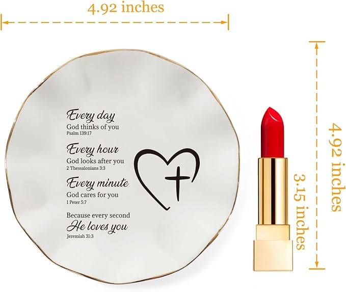 HOME SMILE Christian Gifts for Mom Faith Ring Dish with Bible Verse Prayers, Religious Spiritual Gifts for Women Friend Birthday - Every Second God He Loves You
