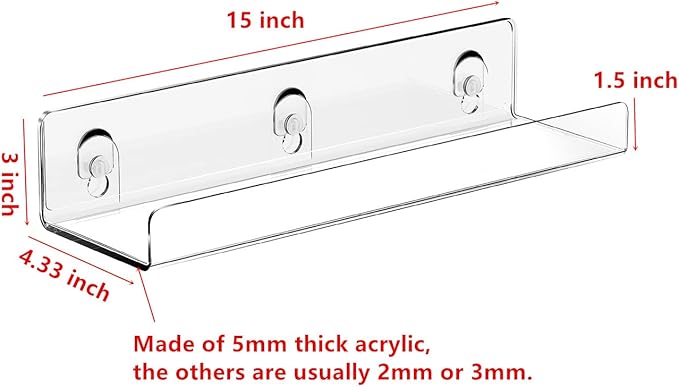 JiePai Acrylic Shower Caddy Shelves 2 Pack Adhesive Bathroom Storage Organizer, Home Wall Shower Shelf Inside Organization,Floating Wall Shelf Bookshelf