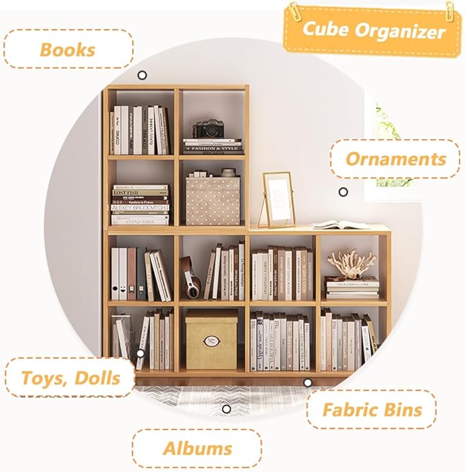 8 Cube Organizer Bookcase - Fabric Storage Bins Container, Open Shelf Simple Compartments Bookshelf, White