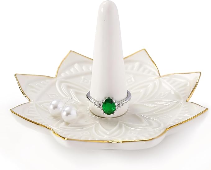 Ceramic Ring Holder for Jewelry,White Mandala Ring Dish Jewelry Dish Jewelry Holder,Room Decor,Engagement Wedding Birthday Gifts for Couples Women