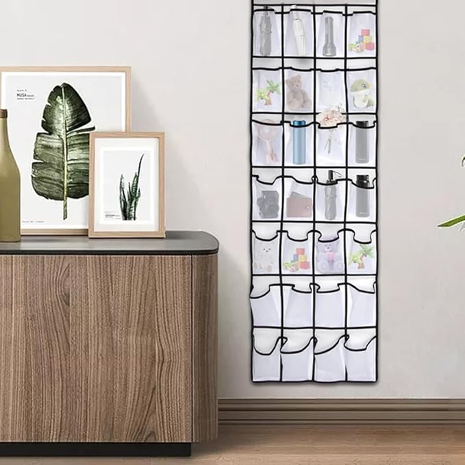 Pocket Shoe Organizer,28 Pocket Door Shoe Organizer Hanging Shoe Organizer Shoe Rack for Closet Pantry Shoe Holder for Men Sneakers, Women High Heeled Shoes, flip flops(White,size:68.5x20.88inch)