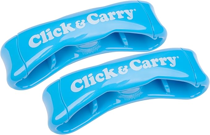 Click & Carry Grocery Bag Carrier Handle - Carry More in Fewer Trips, 100lb Capacity, Hands-Free, Gel-Padded Ergonomic Design, Shopping & Grocery Bag Holder - As Seen On Shark Tank, Blue, 2 Pack
