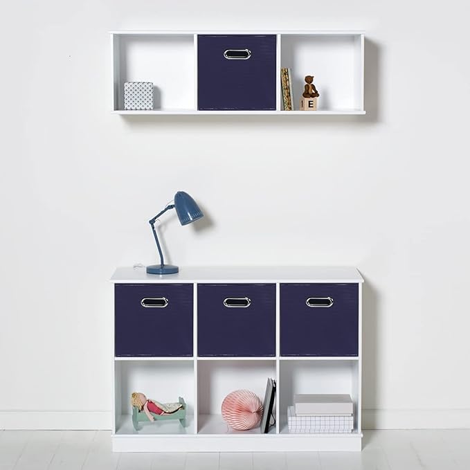 STOREONE Fabric Storage Bins Cubes Baskets Containers-(11X11X11) with Dual Handles for Shelf Closet, Nursery Home ， Bedroom Organizers, Foldable Set of 6 (Navy Blue)
