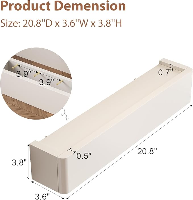 Solid Wood Wall Mounted Coat Rack with Shelf Hooks - Modern Floating Shelves with 5 Hidden Hooks, Heavy Duty Entryway Coat Key Holder Hanger for Hallway Bathroom Bedroom Home Decor