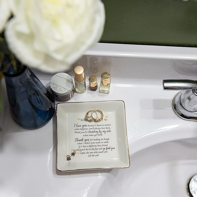 HOME SMILE Gifts For Best Friend Women-Ceramic Ring Dish Decorative Trayï¼Unique Gift For Bestie, Soul Sister, BFF, Coworker Birthday Gift Idea For Best Friend Friendship Gifts For Women