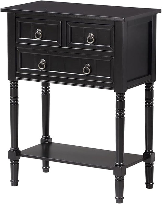 Convenience Concepts Kendra Entryway Hall Table 23.75" - 3 Storage Drawers, Traditional Console with Shelf for Decor, Office & Hallway Organizer, No Tools Assembly, Solid Wood Legs, Black