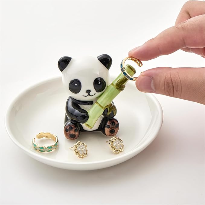 Panda Ring Holder Jewelry Dish, Ceramic Jewelry Holder Ring Dish Jewelry Tray, Panda Gifts for Women Birthday Engagement Wedding Christmas