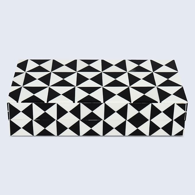 Handicrafts Home Decorative Storage Box with Lid – Black and White Box for Remote Controls, Coffee Table Storage Organizer, Keepsake Decorative Box for Shelf & Hallway Decor – Trianlge 10x4.5x2.5