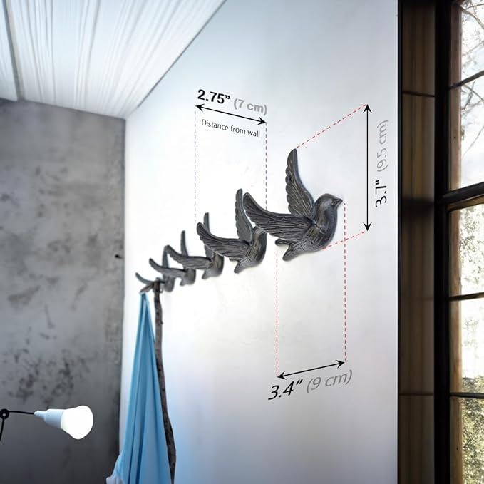 Ambipolar Flying Bird Iron Cast Decorative Bird Wall Mounted Coat Hooks (Classic)