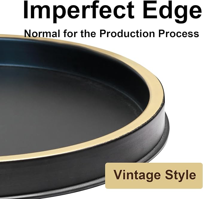 HGF Round Serving Tray, Black Brushed Gold, 9 Inch Metal Trays for Napkin Holder Condiment Spice Organizer, Decorative Tray for Coffee Table Kitchen Decor