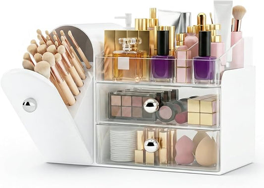 Makeup Organizer,Vanity Organizer with Makeup Brush Holder,Large Skincare Organizers and Bathroom Countertop Organizer,Storage Lipstick,Perfume,Nail Polish,Beauty,Gifts for Women