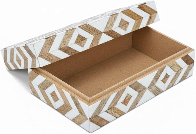 Decorative Storage Box, Handmade Chevron Pattern, Boho Style, Multipurpose Gift Box (yellow black white zigzag, 8X4X2.5 Inch)