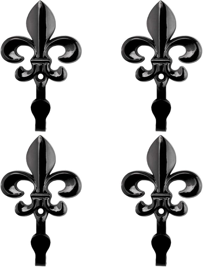 Bathroom Towel Hooks, Decorative Wall Hooks Coat Hooks Heavy Duty Metal Hooks Wall Mounted Hanging Hooks for Hanging Key Purse Robe Hat Scarf Belt Handbag Cup Mug and More,4 Pack (Black)