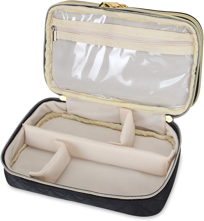 Teamoy Double Layer Jewelry Organizer, Quilted Jewelry Travel Case for Rings, Necklaces, Earrings, Bracelets and More, Black-Bag Only