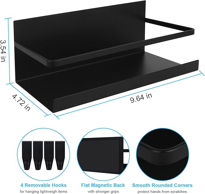 Seropy Magnetic Spice Rack Organizer, 2 Pack Magnetic Shelf for Refrigerator, Spice Organizer for Spice Jars Fridge Seasoning Organizer Spice Holder with 4 Hooks for Kitchen Organization and Storage
