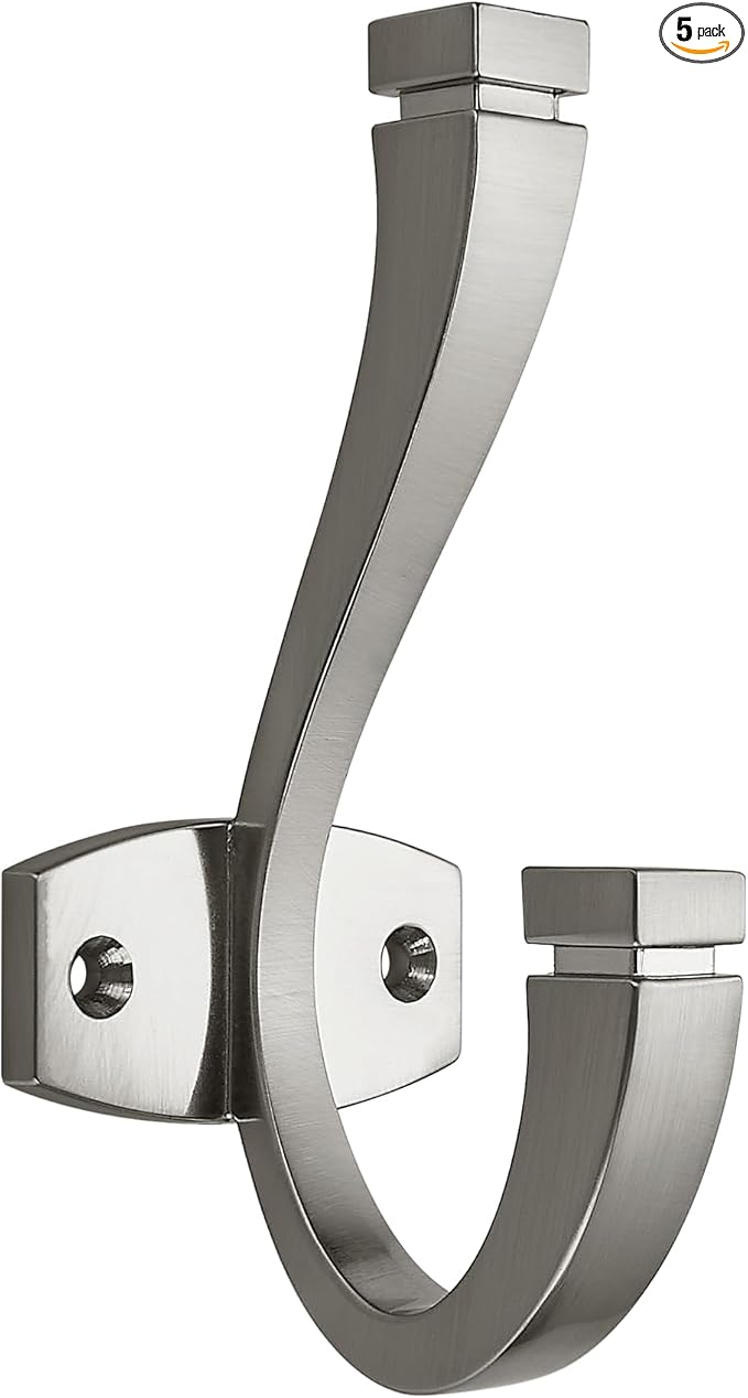 SAILING Coat Hooks - 5 Pack Brushed Nickel Towel Hooks Robe Hooks Decorative Wall Hooks for Bathroom Bedroom Kitchen Towel Robe Clothes Cabinet Closet Bathroom Hardware
