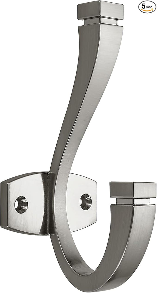 SAILING Coat Hooks - 5 Pack Brushed Nickel Towel Hooks Robe Hooks Decorative Wall Hooks for Bathroom Bedroom Kitchen Towel Robe Clothes Cabinet Closet Bathroom Hardware