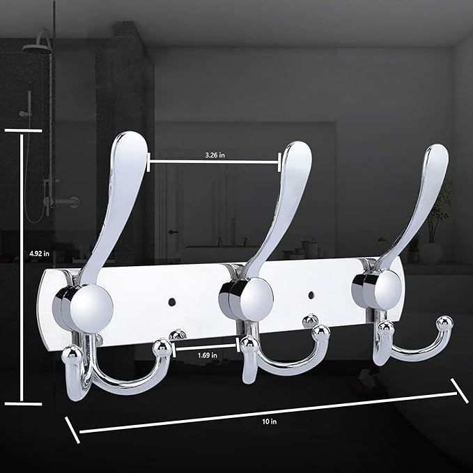 Coat Rack Wall Mounted,3 Tri Stainless Steel Coat Hook for Coat Hat Robes Towel in Mudroom Entryway (Sliver, 1 Pack 3 Hook)