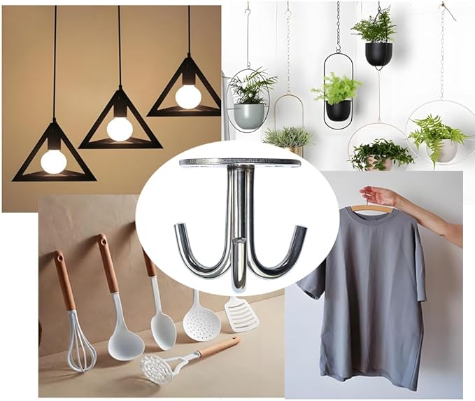 Stainless Steel Heavy Duty 3-Claw Coat Hook, Robe Hanger Ceiling Mount Hook, Towel Hook, Perfect Touch Your Bathroom, Bedroom, Closets, Wardrobe, Kitchen (2 PCS, Silver)