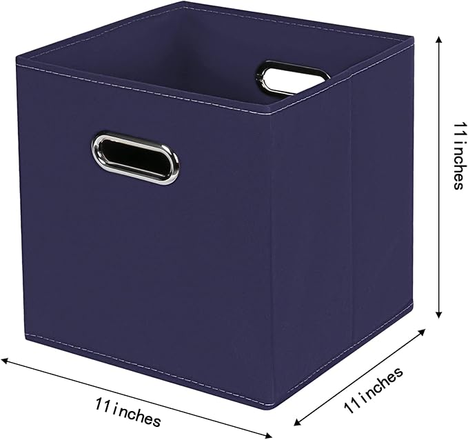 STOREONE Fabric Storage Bins Cubes Baskets Containers-(11X11X11) with Dual Handles for Shelf Closet, Nursery Home ， Bedroom Organizers, Foldable Set of 6 (Navy Blue)