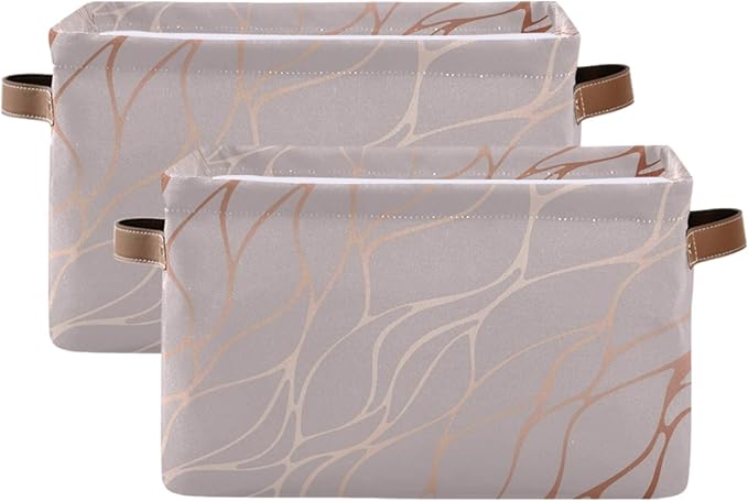 AUUXVA Storage Basket Rose Gold Marble Texture Storage Cube Box Durable Canvas Collapsible Toy Basket Organizer Bin with Handles for Shelf Closet Bedroom Home Office